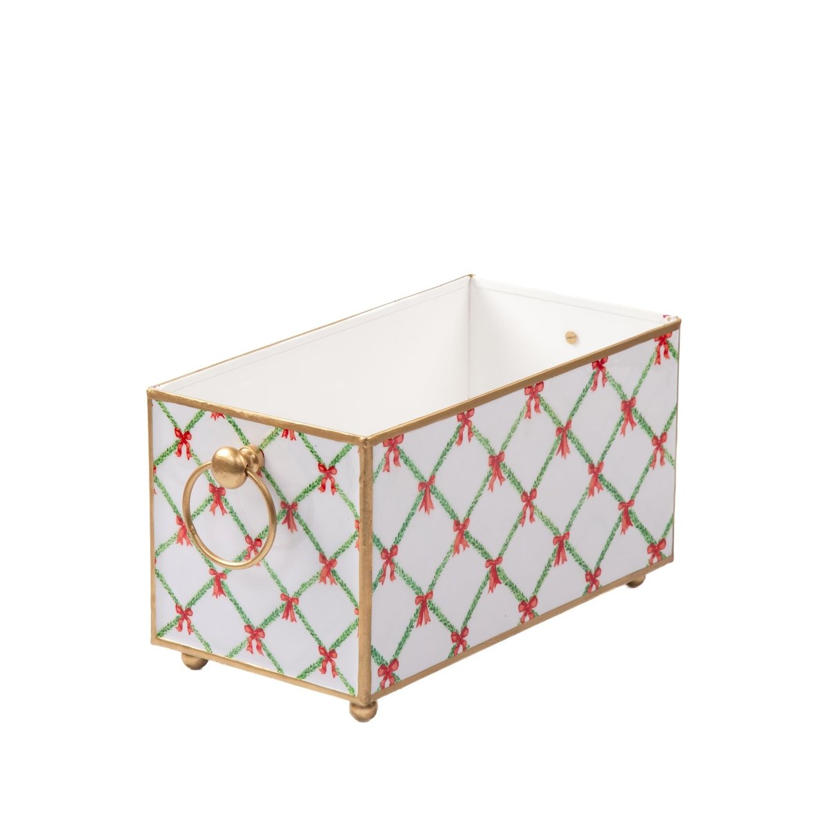 Bow Trellis Red and Green Rectangular Metal Cachepot Planter for Bedroom, Office, Kitchen or Living Room - Cachepots from Jaye's Studio