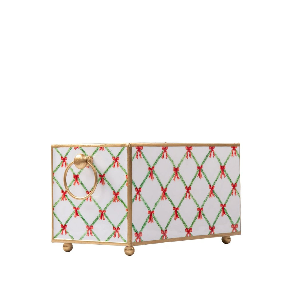 Bow Trellis Red and Green Rectangular Metal Cachepot Planter for Bedroom, Office, Kitchen or Living Room - Cachepots from Jaye's Studio