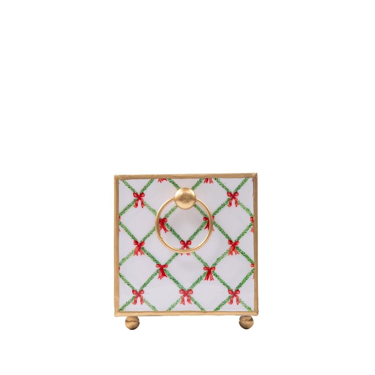 Bow Trellis Red and Green Rectangular Metal Cachepot Planter for Bedroom, Office, Kitchen or Living Room - Cachepots from Jaye's Studio