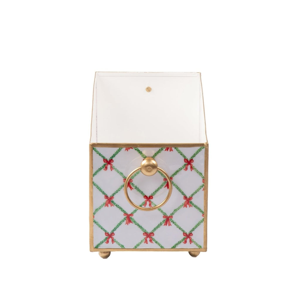 Bow Trellis Red and Green Rectangular Metal Cachepot Planter for Bedroom, Office, Kitchen or Living Room - Cachepots from Jaye's Studio