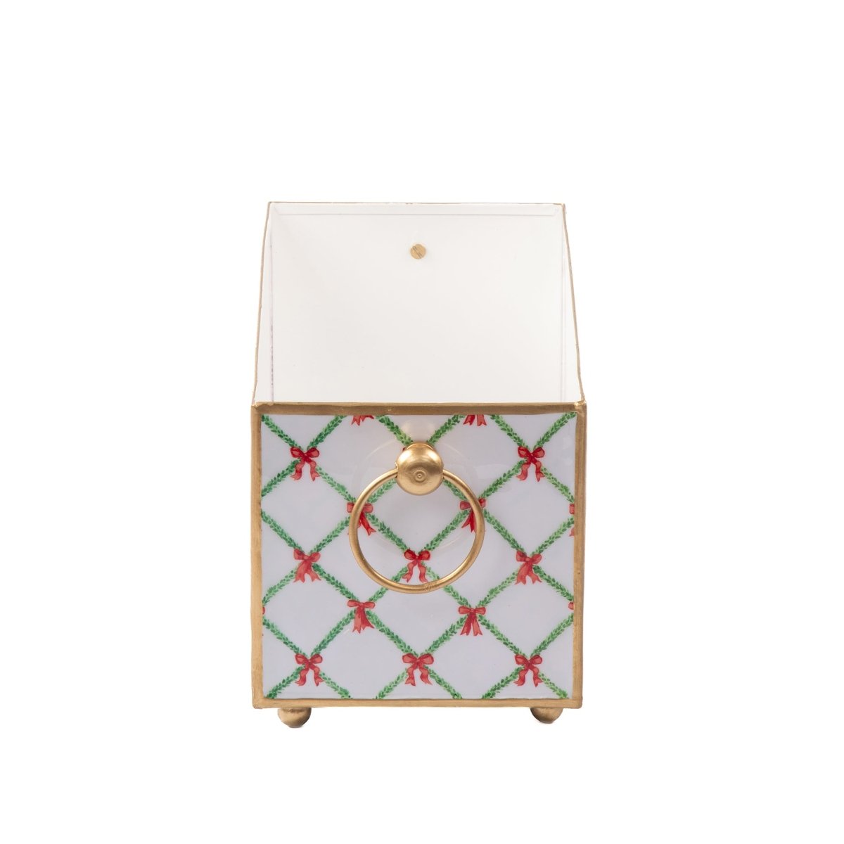Bow Trellis Red and Green Rectangular Metal Cachepot Planter for Bedroom, Office, Kitchen or Living Room - Cachepots from Jaye's Studio