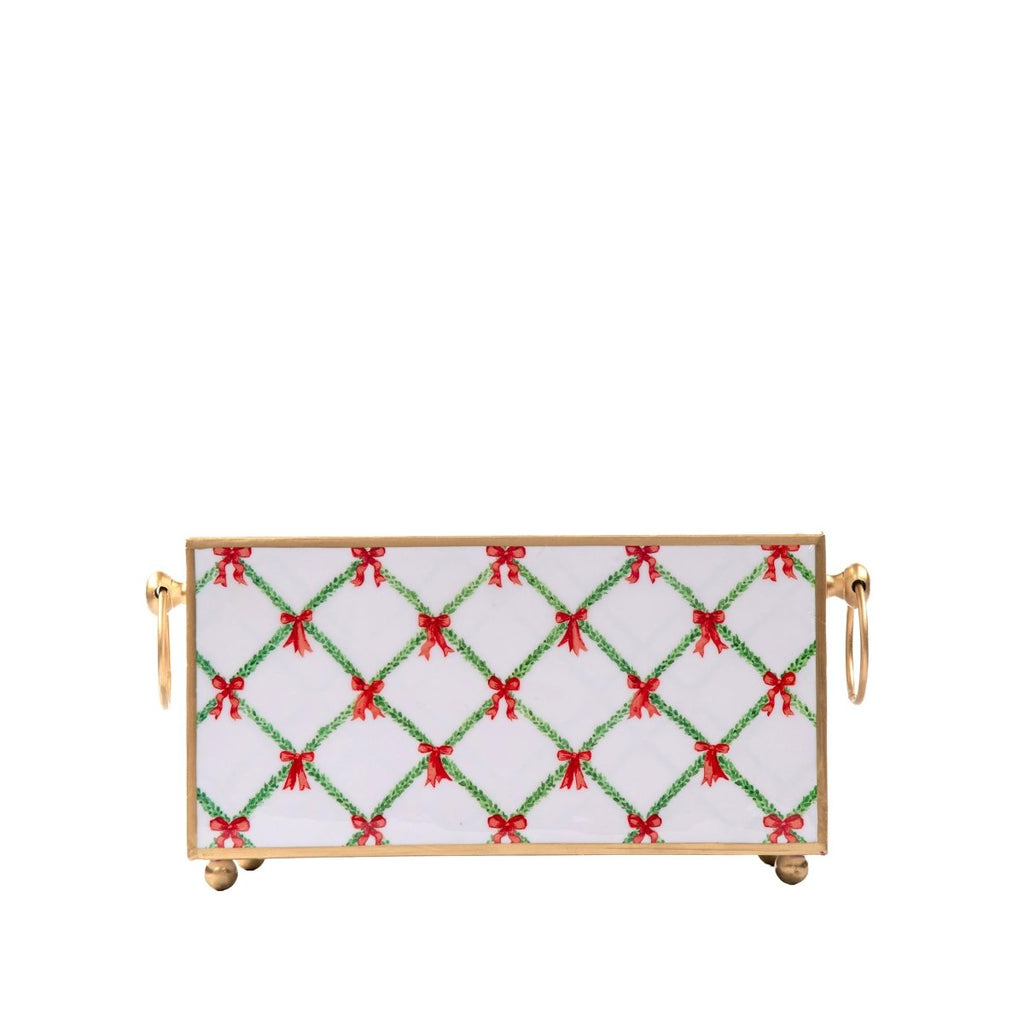 Bow Trellis Red and Green Rectangular Metal Cachepot Planter for Bedroom, Office, Kitchen or Living Room - Cachepots from Jaye's Studio