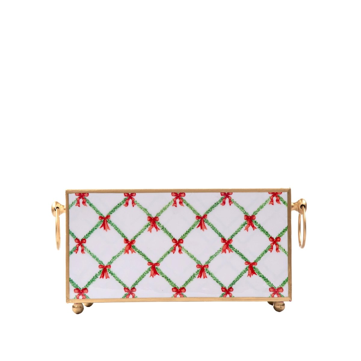 Bow Trellis Red and Green Rectangular Metal Cachepot Planter for Bedroom, Office, Kitchen or Living Room - Cachepots from Jaye's Studio