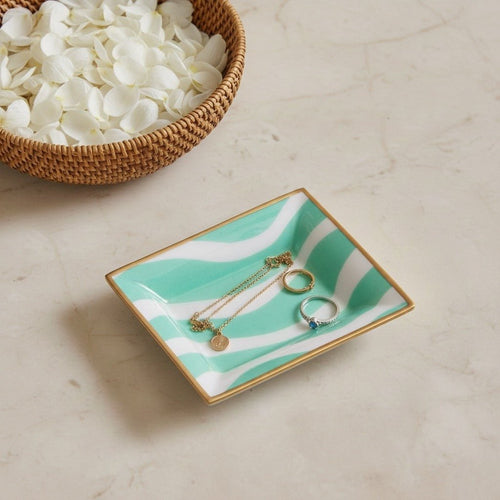 Breakers Aqua Enameled Rectangle Catch All Tray, Jewelry Tray for Bathroom, Vanity - Decorative Landry Tray - Trinket Trays from Jaye's Studio