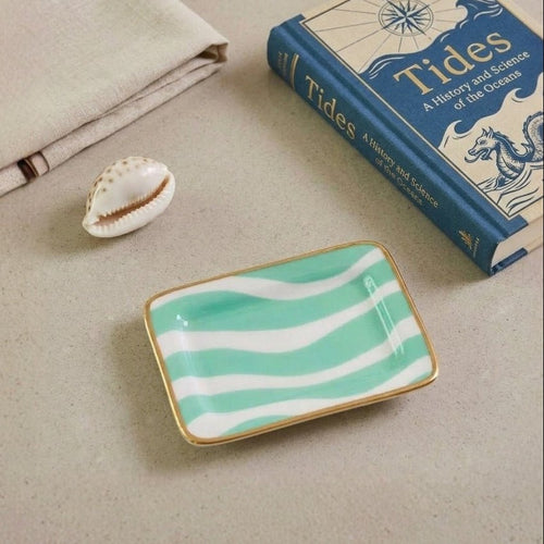 Breakers Blue Enameled Rectangle Soap Dish, Catch All Tray, Jewelry Tray for Bathroom, Vanity, Sink - Decorative Laney Tray - Trinket Trays from Jaye's Studio