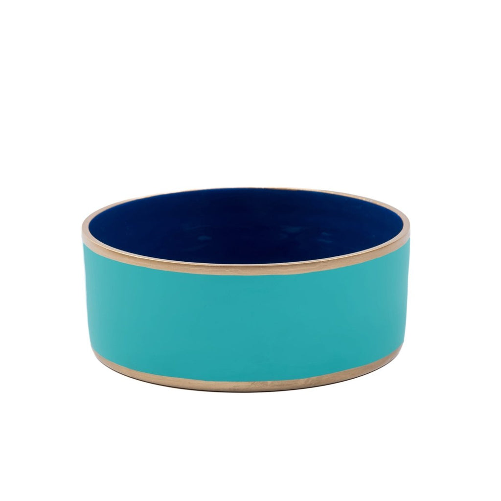 Cabana Stripe Enameled Blue and Turquoise Dog Bowl, Pet Bowl For Dogs and Cats - Pet Bowls from Jaye's Studio