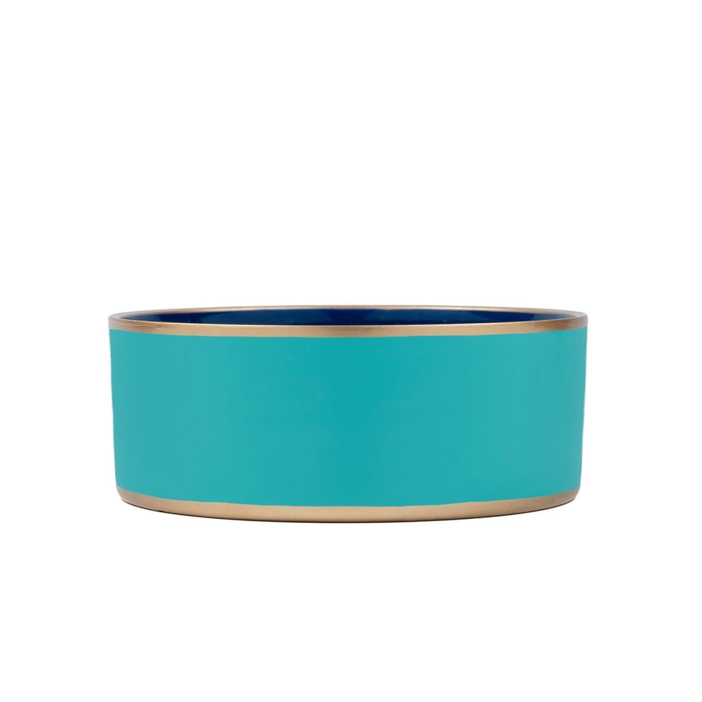 Cabana Stripe Enameled Blue and Turquoise Dog Bowl, Pet Bowl For Dogs and Cats - Pet Bowls from Jaye's Studio
