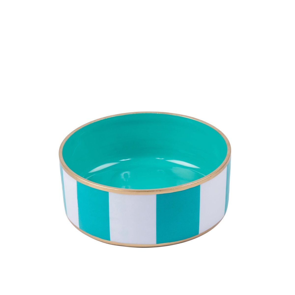 Cabana Stripe Enameled White and Turquoise Pet Bowl For Dogs and Cats - Pet Bowls from Jaye's Studio