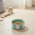 Cabana Stripe Enameled White and Turquoise Pet Bowl For Dogs and Cats - Pet Bowls from Jaye's Studio