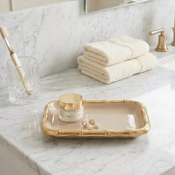 Chang Mai Natural Enameled Rectangular Decorative Tray - The Gracie Collection - Serving Trays from Jaye's Studio