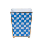 Checkered Ikat Blue Bathroom Trash Can, Wastebasket, Dustbin for Bedroom, Home Office, Vanity - Square without Lid - Wastebaskets from Jaye's Studio