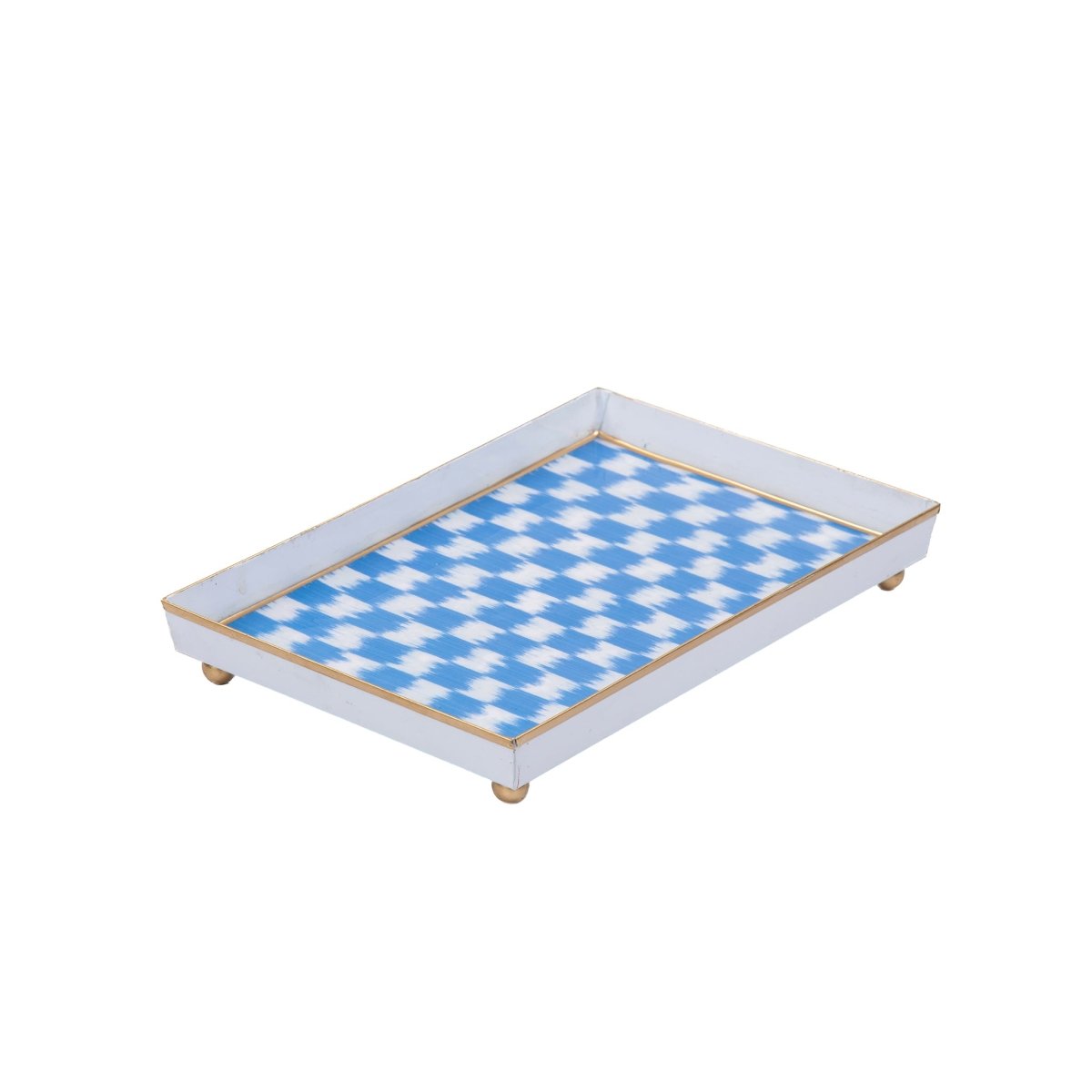 Checkered Ikat Blue Enameled Rectangle Vanity Tray for Bathroom, Vanity, Bedroom - Oliver Decorative Tray - Serving Trays from Jaye's Studio
