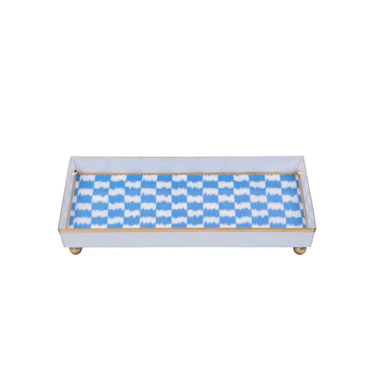 Checkered Ikat Blue Enameled Rectangle Vanity Tray for Bathroom, Vanity, Bedroom - Oliver Decorative Tray - Serving Trays from Jaye's Studio