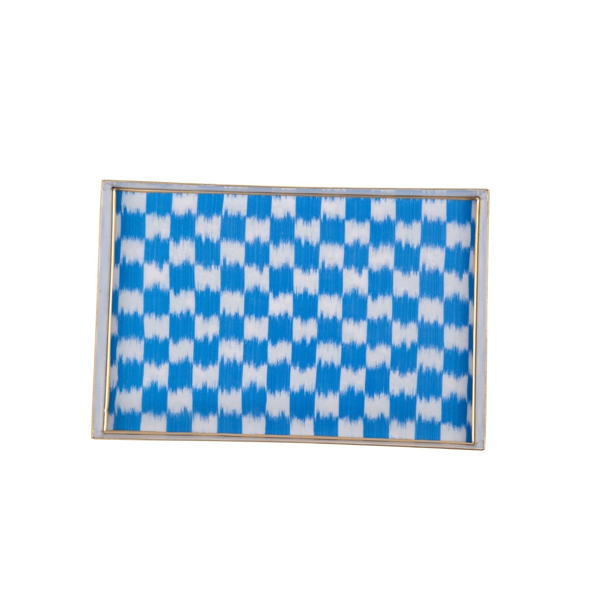 Checkered Ikat Blue Enameled Rectangle Vanity Tray for Bathroom, Vanity, Bedroom - Oliver Decorative Tray - Serving Trays from Jaye's Studio