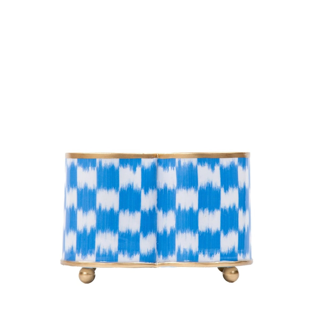 Checkered Ikat Blue/ Light Blue Quatrefoil Metal Cachepot Planter For Bedroom, Office, Kitchen and Living Room - Cachepots from Jaye's Studio