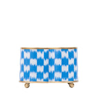 Checkered Ikat Blue/ Light Blue Quatrefoil Metal Cachepot Planter For Bedroom, Office, Kitchen and Living Room - Cachepots from Jaye's Studio