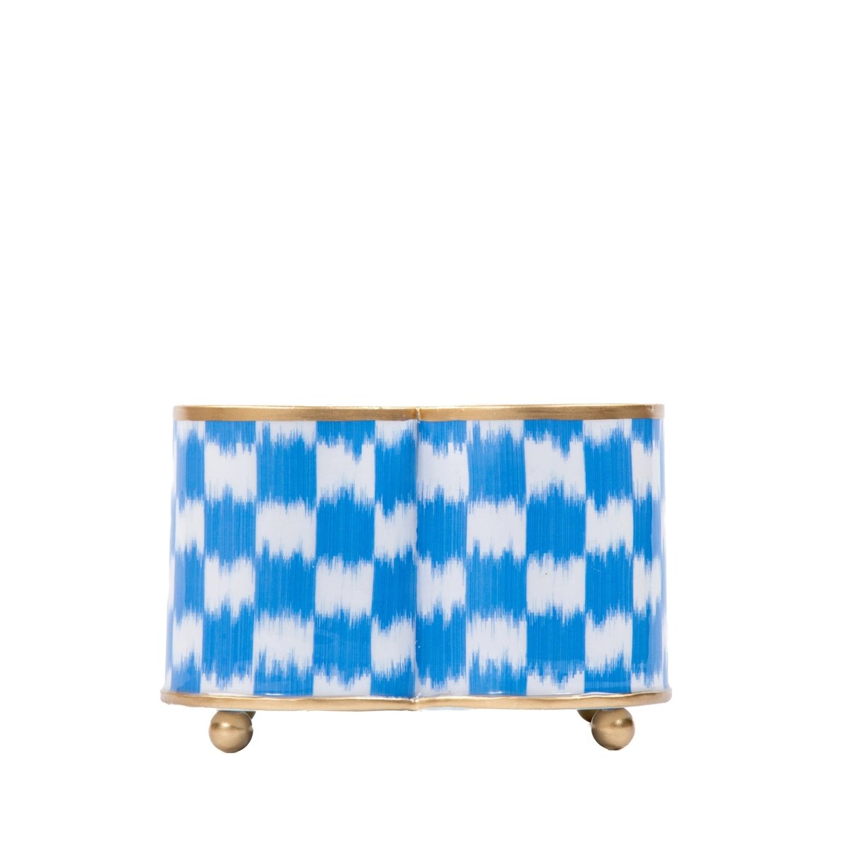 Checkered Ikat Blue/ Light Blue Quatrefoil Metal Cachepot Planter For Bedroom, Office, Kitchen and Living Room - Cachepots from Jaye's Studio