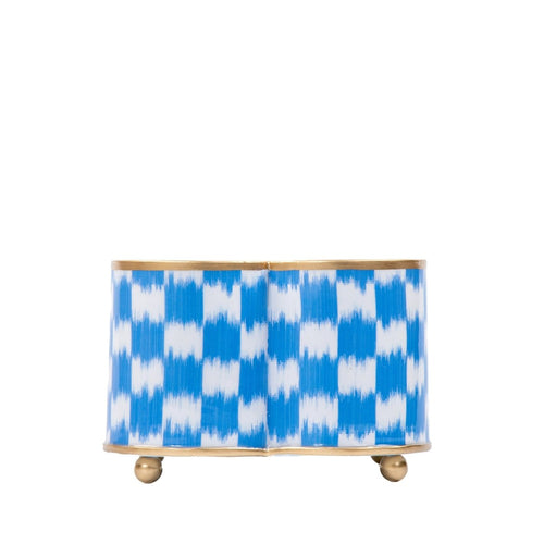 Checkered Ikat Blue/ Light Blue Quatrefoil Metal Cachepot Planter For Bedroom, Office, Kitchen and Living Room - Cachepots from Jaye's Studio