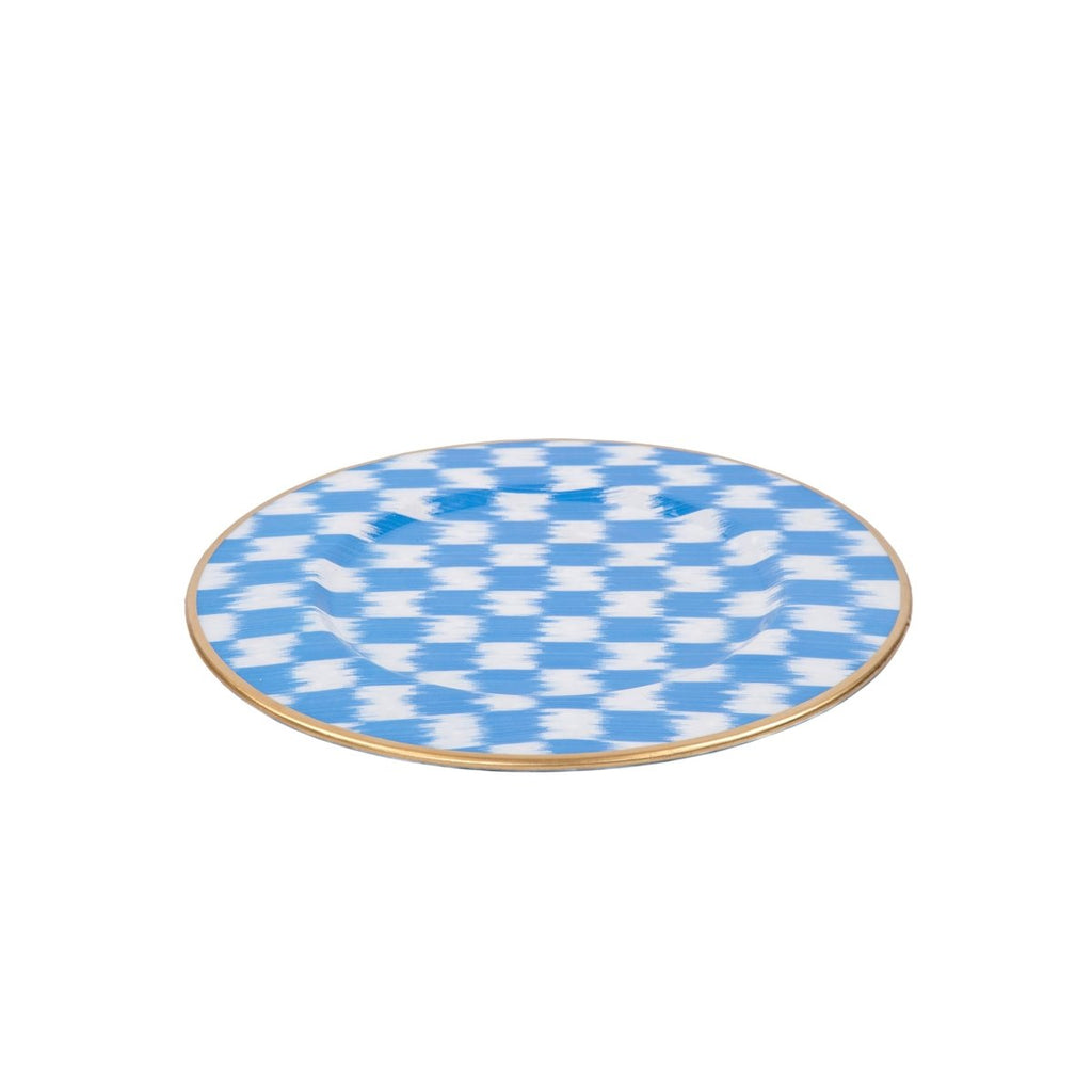 Checkered Ikat Enameled Blue / Light Blue Charger Plate For Dinnerware, Place settings, Entertaining, Table Top (Pack of 4) - Decorative Plates from Jaye's Studio