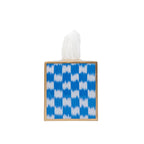 Checkered Ikat Enameled Light Blue Square Metal Tissue Box Cover for Bathroom, Vanity, Bedroom, Home Office - Tissue Box Cover from Jaye's Studio