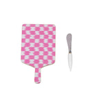 Checkered Ikat Enameled Pink Charcuterie Board, Wooden Cutting Board, Serving and Chopping Board for Food & Meat Prep - Charcuterie Board from Jaye's Studio