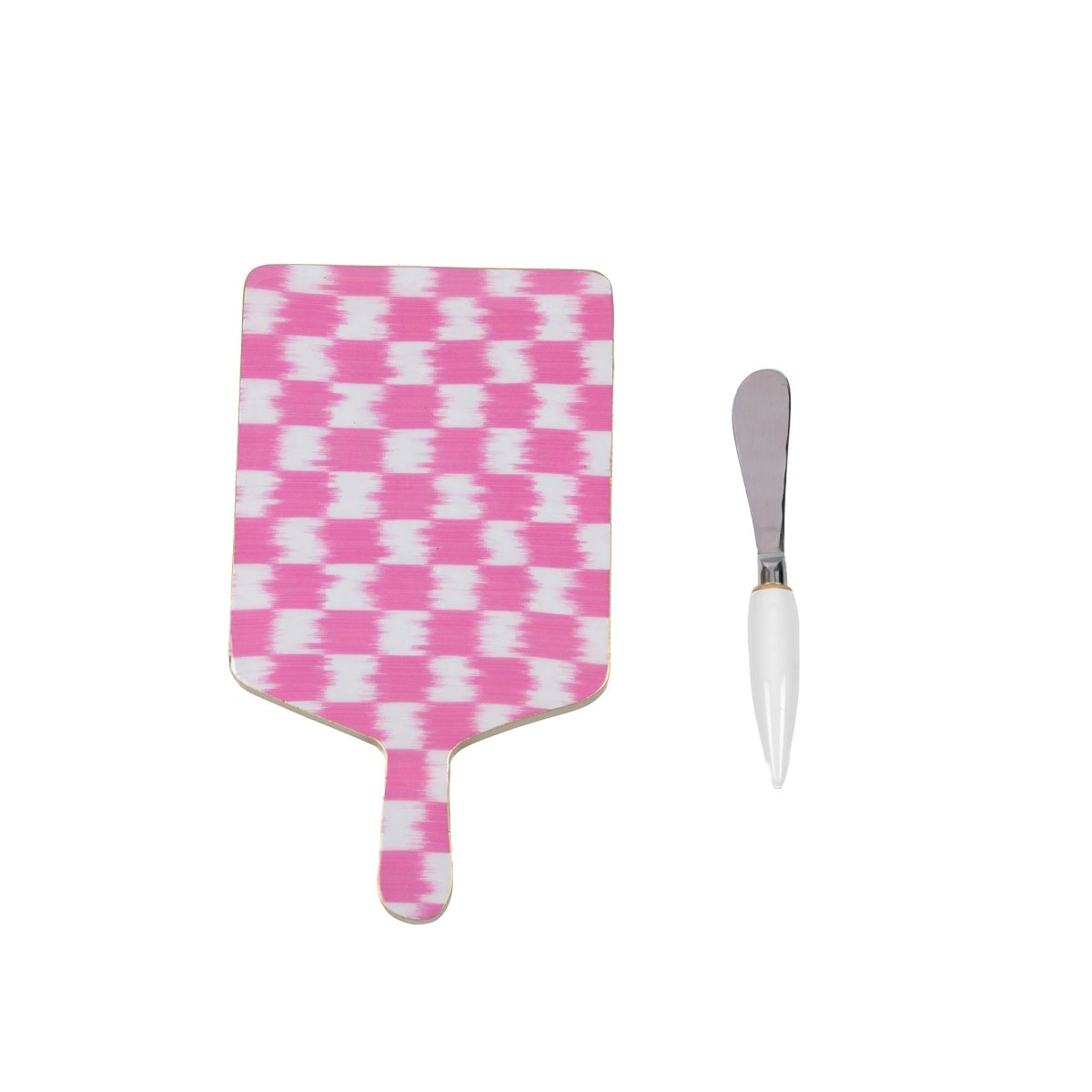 Checkered Ikat Enameled Pink Charcuterie Board, Wooden Cutting Board, Serving and Chopping Board for Food & Meat Prep - Charcuterie Board from Jaye's Studio
