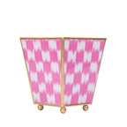 Checkered Ikat Enameled Pink Square Metal Cachepot Planter for Bedroom, Office, Kitchen, Living Room - Hostess Gifts - Cachepots from Jaye's Studio