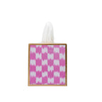 Checkered Ikat Enameled Pink Square Metal Tissue Box Cover for Bathroom, Vanity, Bedroom, Home Office - Tissue Box Cover from Jaye's Studio