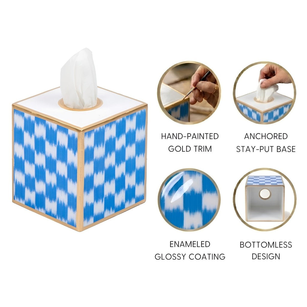 Checkered Ikat Enameled Tissue Box Cover - Tissue Box Cover from Jaye's Studio
