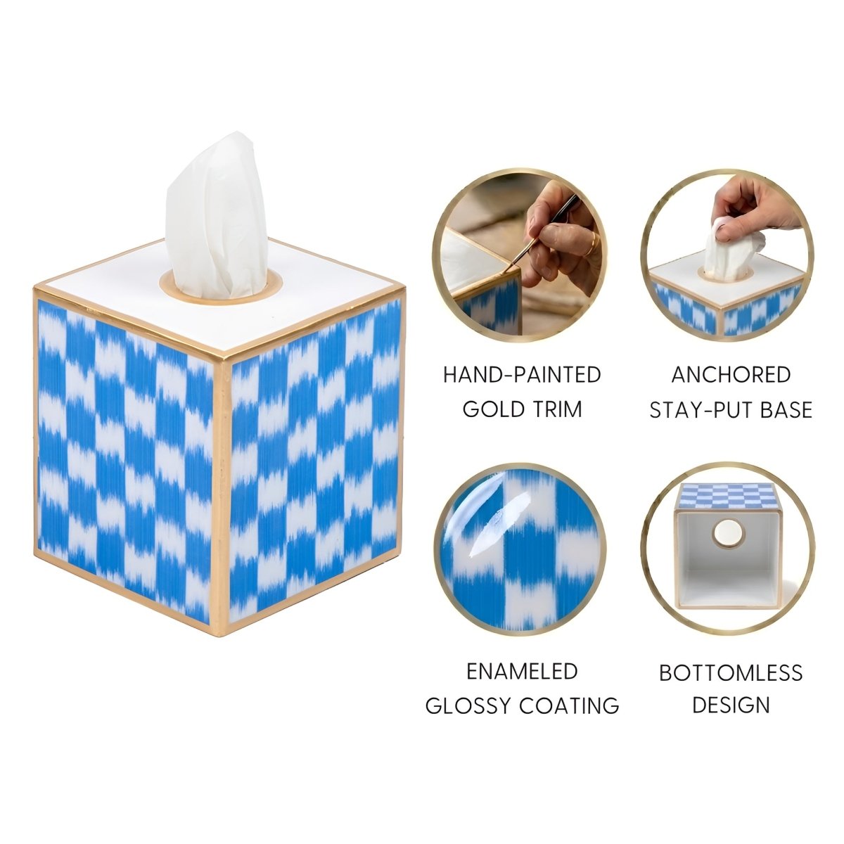 Checkered Ikat Enameled Tissue Box Cover - Tissue Box Cover from Jaye's Studio
