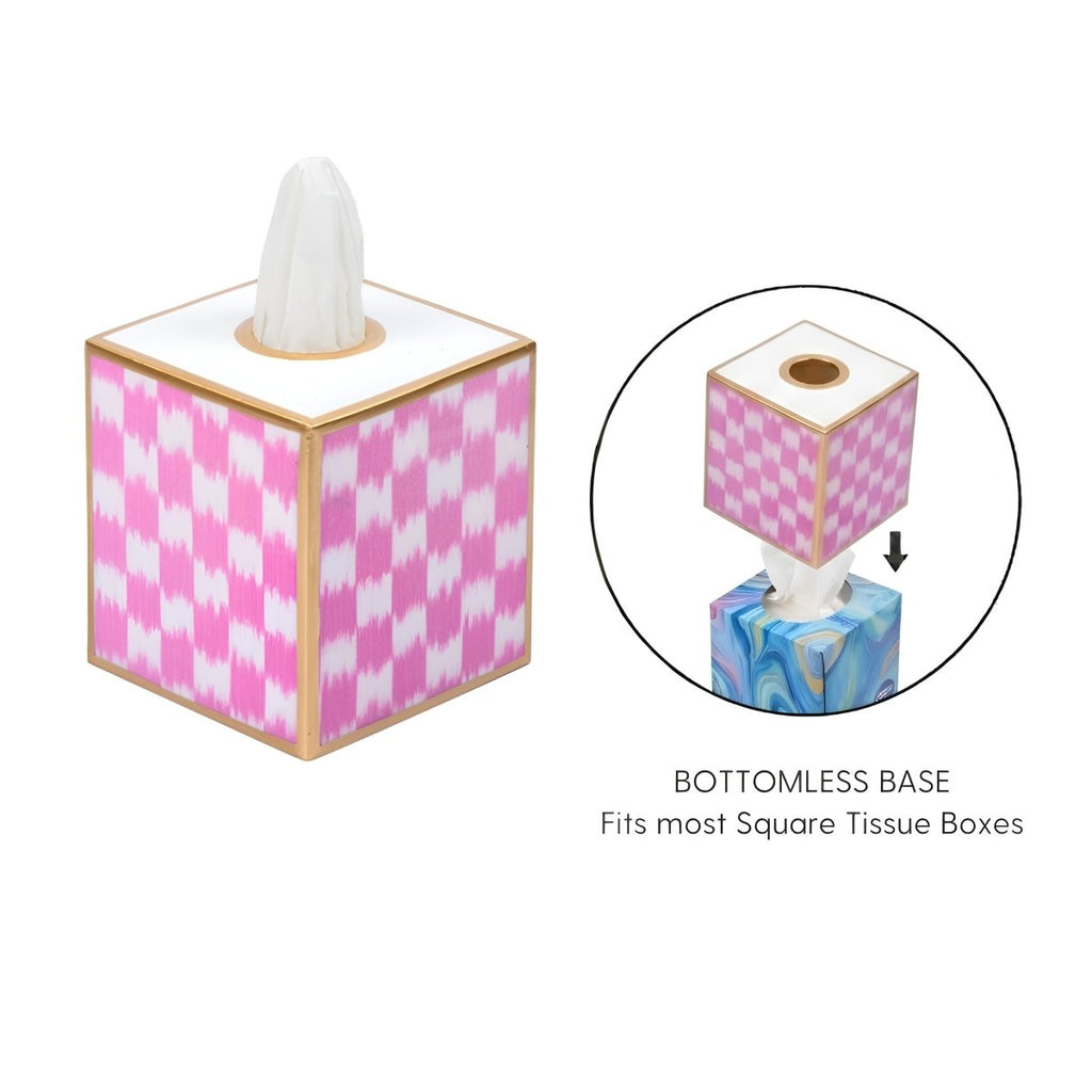 Checkered Ikat Enameled Tissue Box Cover - Tissue Box Cover from Jaye's Studio