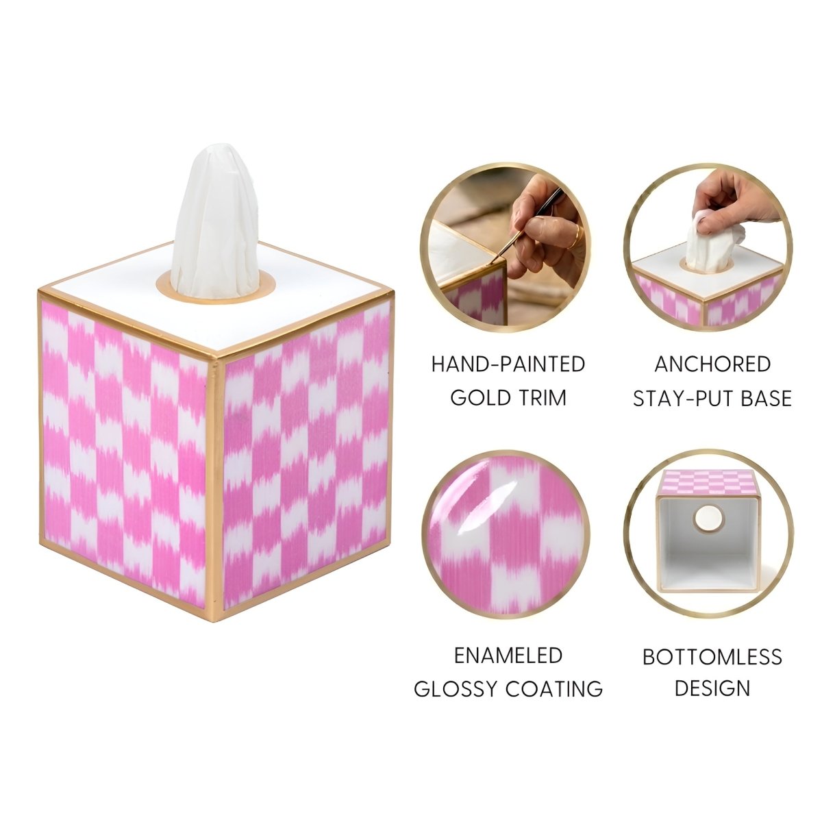 Checkered Ikat Enameled Tissue Box Cover - Tissue Box Cover from Jaye's Studio