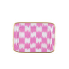 Checkered Ikat Pink Enameled Rectangle Soap Dish, Catch All Tray, Jewelry Tray for Bathroom, Vanity, Sink - Decorative Laney Tray - Trinket Trays from Jaye's Studio