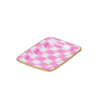 Checkered Ikat Pink Enameled Rectangle Soap Dish, Catch All Tray, Jewelry Tray for Bathroom, Vanity, Sink - Decorative Laney Tray - Trinket Trays from Jaye's Studio