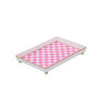 Checkered Ikat Pink Enameled Rectangle Vanity Tray for Bathroom, Vanity, Bedroom - Oliver Decorative Tray - Serving Trays from Jaye's Studio