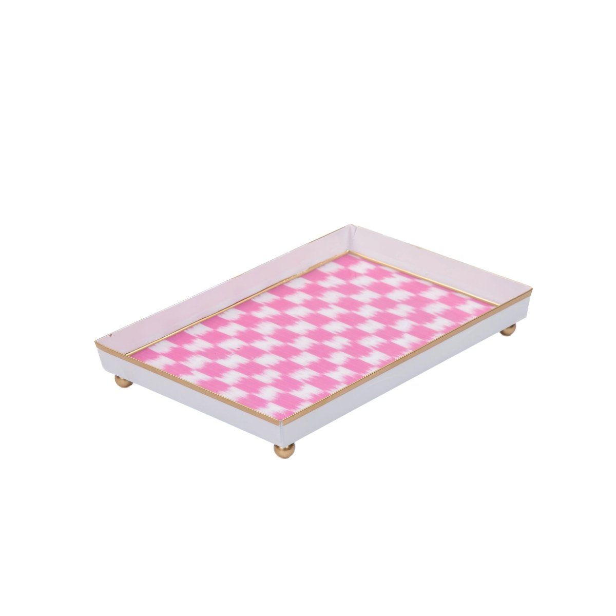 Checkered Ikat Pink Enameled Rectangle Vanity Tray for Bathroom, Vanity, Bedroom - Oliver Decorative Tray - Serving Trays from Jaye's Studio