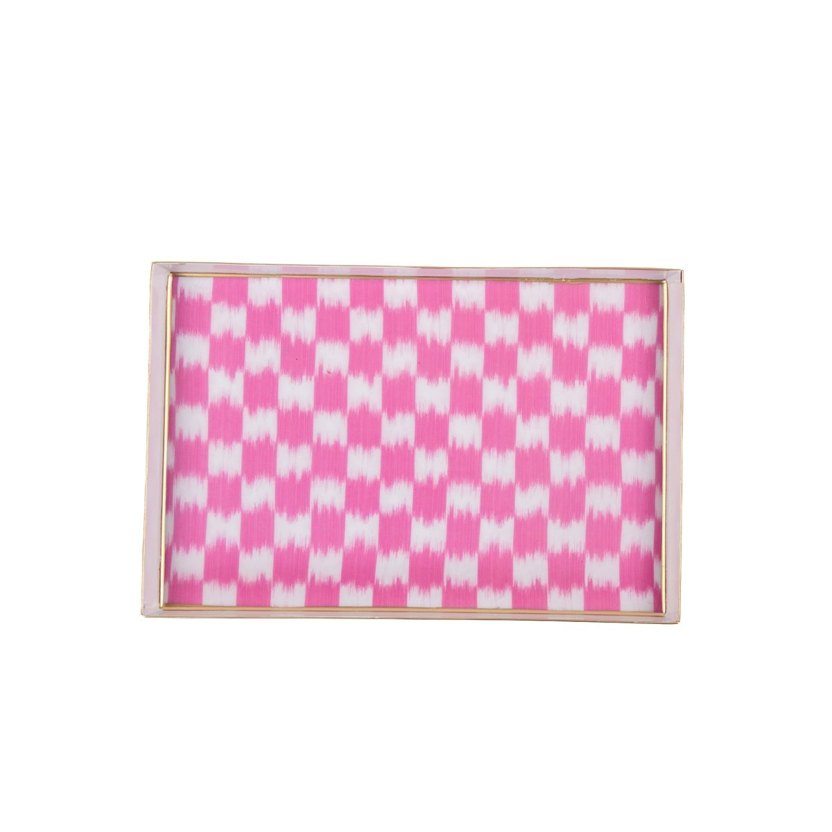 Checkered Ikat Pink Enameled Rectangle Vanity Tray for Bathroom, Vanity, Bedroom - Oliver Decorative Tray - Serving Trays from Jaye's Studio