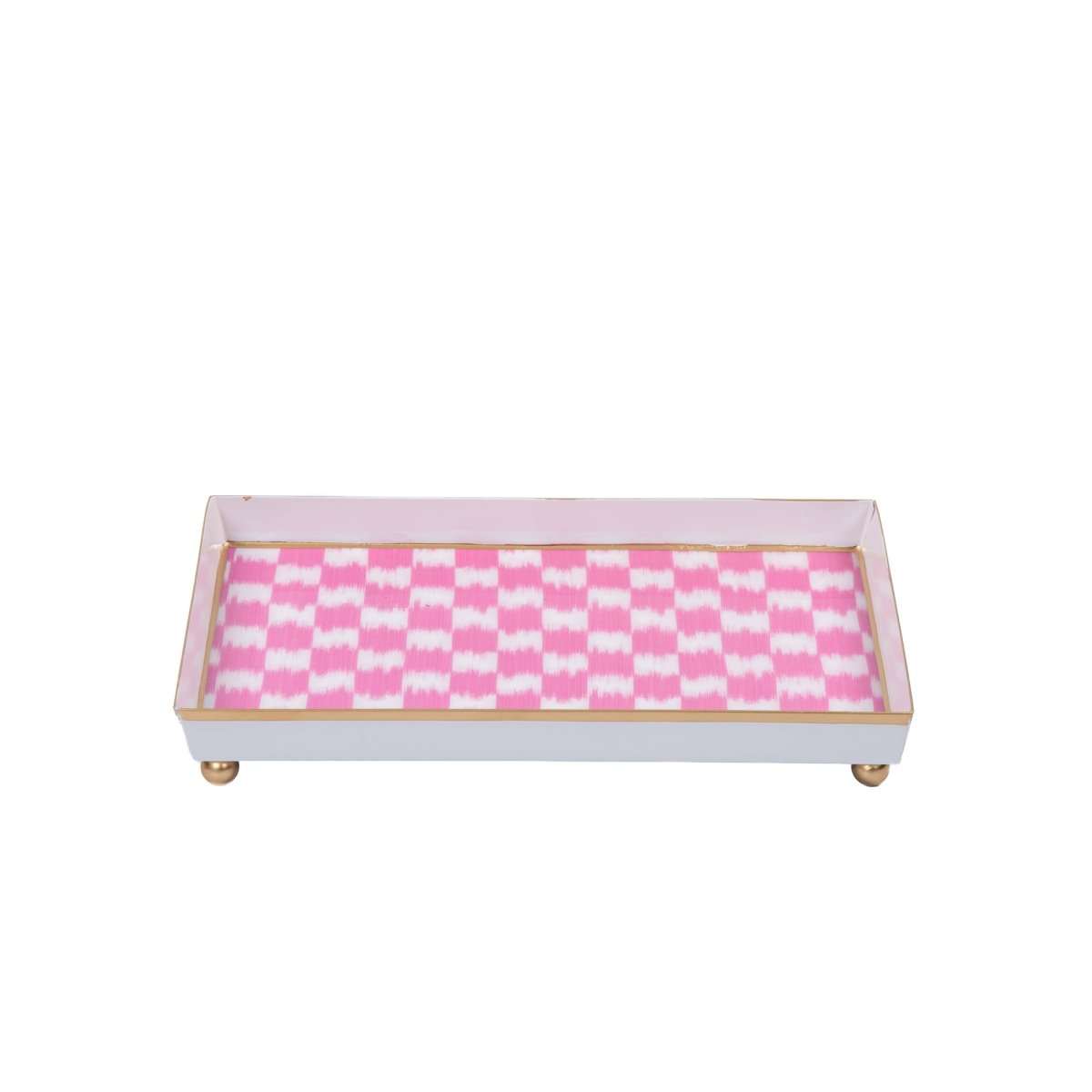 Checkered Ikat Pink Enameled Rectangle Vanity Tray for Bathroom, Vanity, Bedroom - Oliver Decorative Tray - Serving Trays from Jaye's Studio