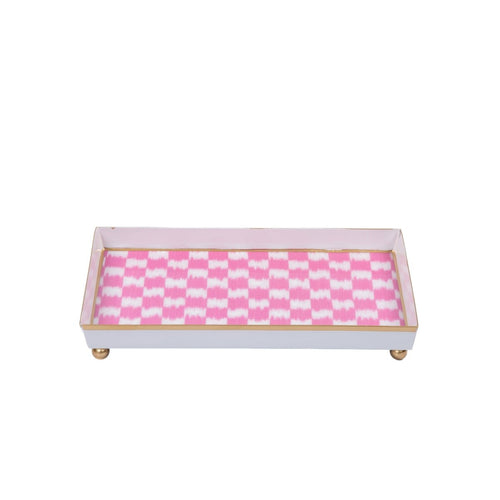 Checkered Ikat Pink Enameled Rectangle Vanity Tray for Bathroom, Vanity, Bedroom - Oliver Decorative Tray - Serving Trays from Jaye's Studio