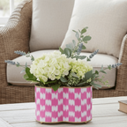 Checkered Ikat Pink Quatrefoil Metal Cachepot Planter For Bedroom, Office, Kitchen and Living Room - Cachepots from Jaye's Studio