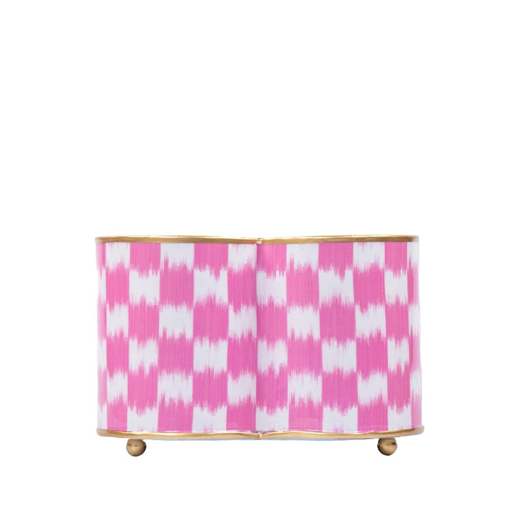 Checkered Ikat Pink Quatrefoil Metal Cachepot Planter For Bedroom, Office, Kitchen and Living Room - Cachepots from Jaye's Studio