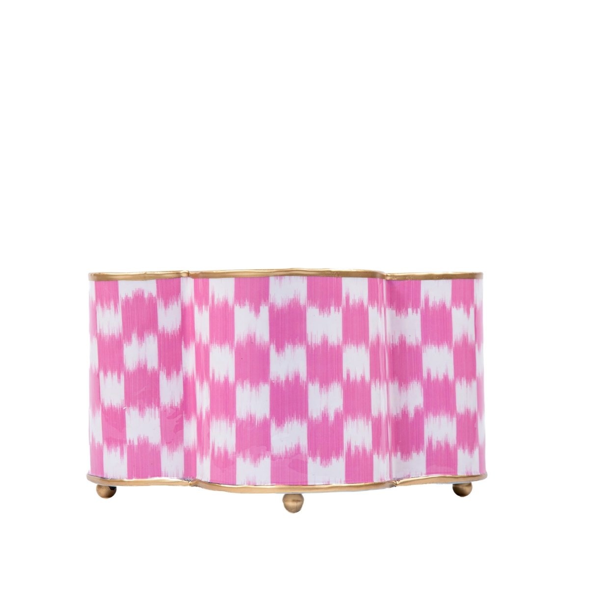Checkered Ikat Pink Quatrefoil Metal Cachepot Planter For Bedroom, Office, Kitchen and Living Room - Cachepots from Jaye's Studio