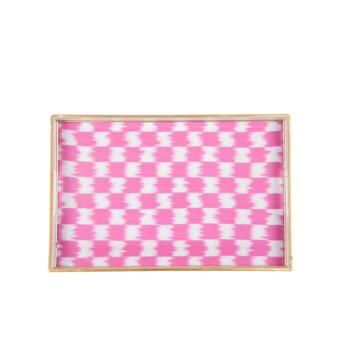 Checkered Ikat Pink Rectangle Decorative Serving Tray - for Kitchen, Barware, Vanity - Serving Trays from Jaye's Studio