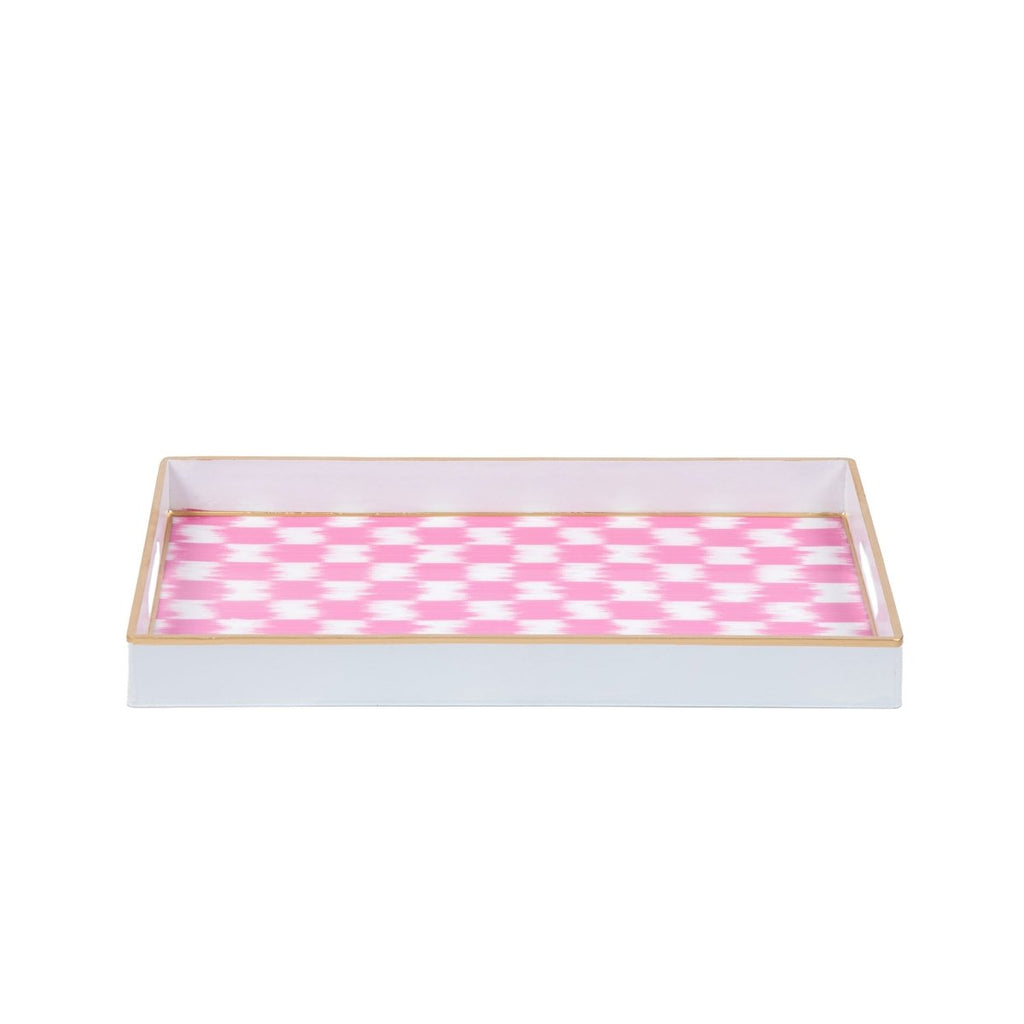 Checkered Ikat Pink Rectangle Decorative Serving Tray - for Kitchen, Barware, Vanity - Serving Trays from Jaye's Studio