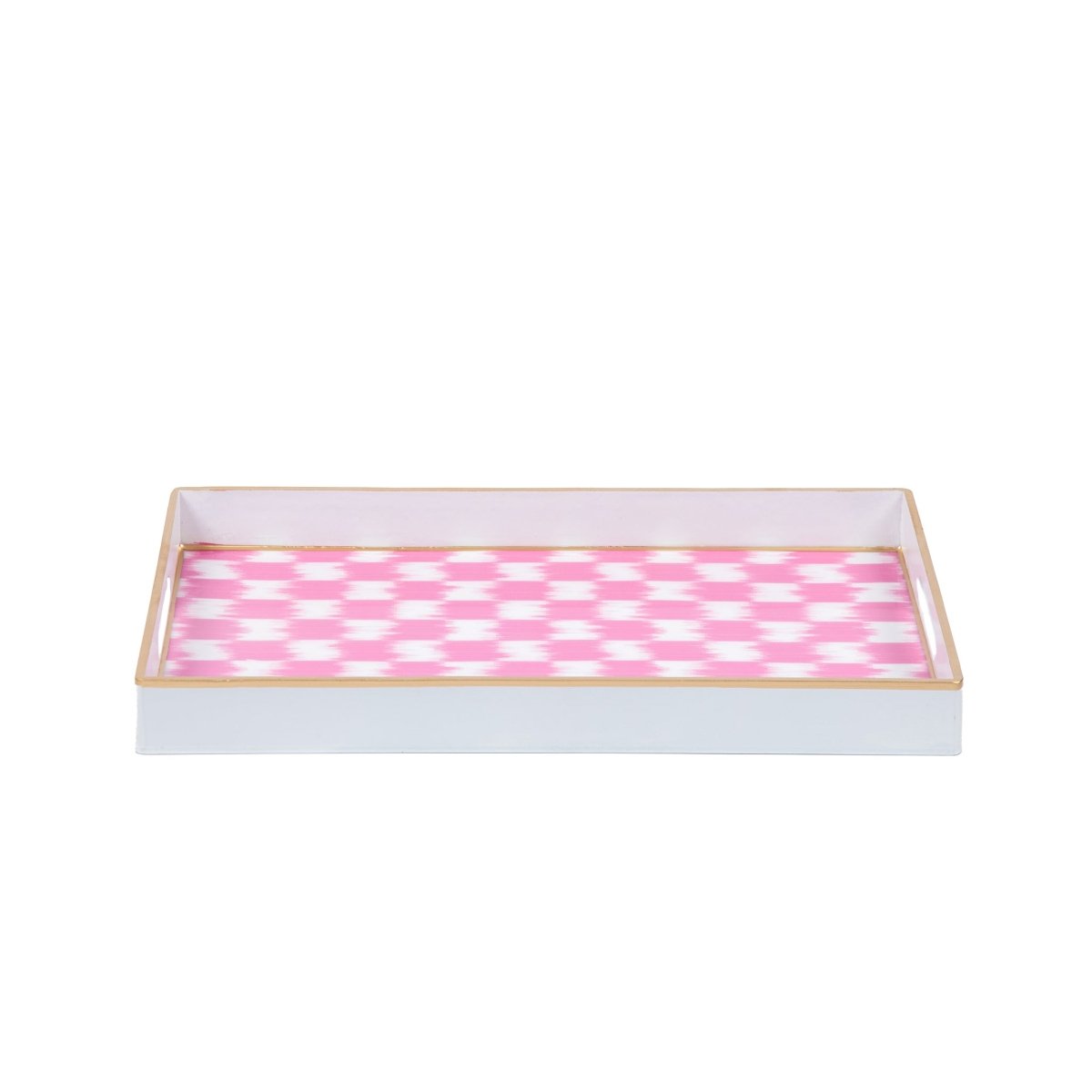 Checkered Ikat Pink Rectangle Decorative Serving Tray - for Kitchen, Barware, Vanity - Serving Trays from Jaye's Studio