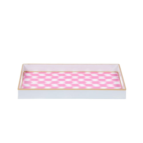 Checkered Ikat Pink Rectangle Decorative Serving Tray - for Kitchen, Barware, Vanity - Serving Trays from Jaye's Studio