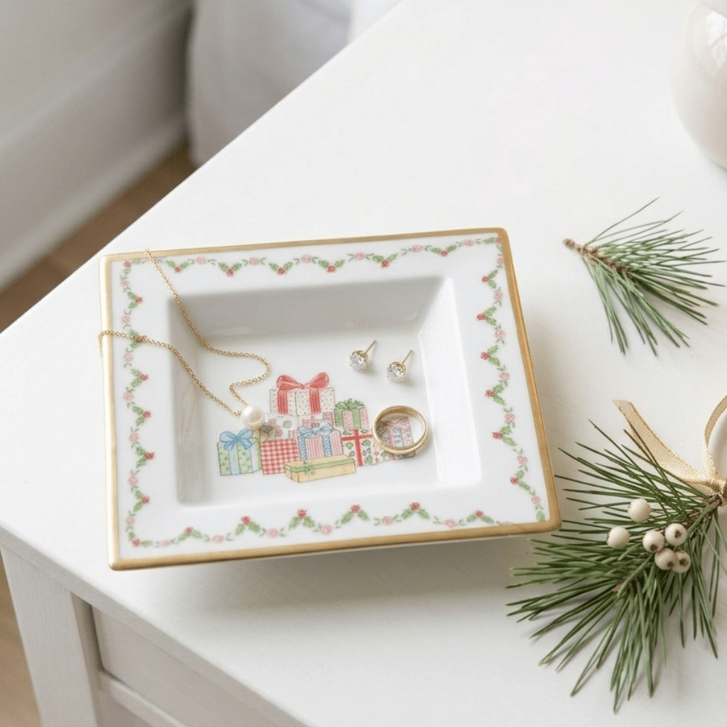 Christmas Gift Stack Enameled Tori Trinket Tray - Trinket Trays from Jaye's Studio