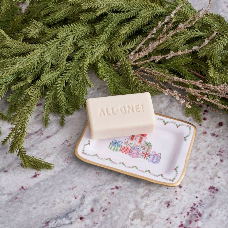 Christmas Gift Stack Multi - Color Enameled Rectangle Soap Dish, Catch All Tray, Jewelry Tray for Bathroom, Vanity, Sink - Decorative Laney Tray - Trinket Trays from Jaye's Studio