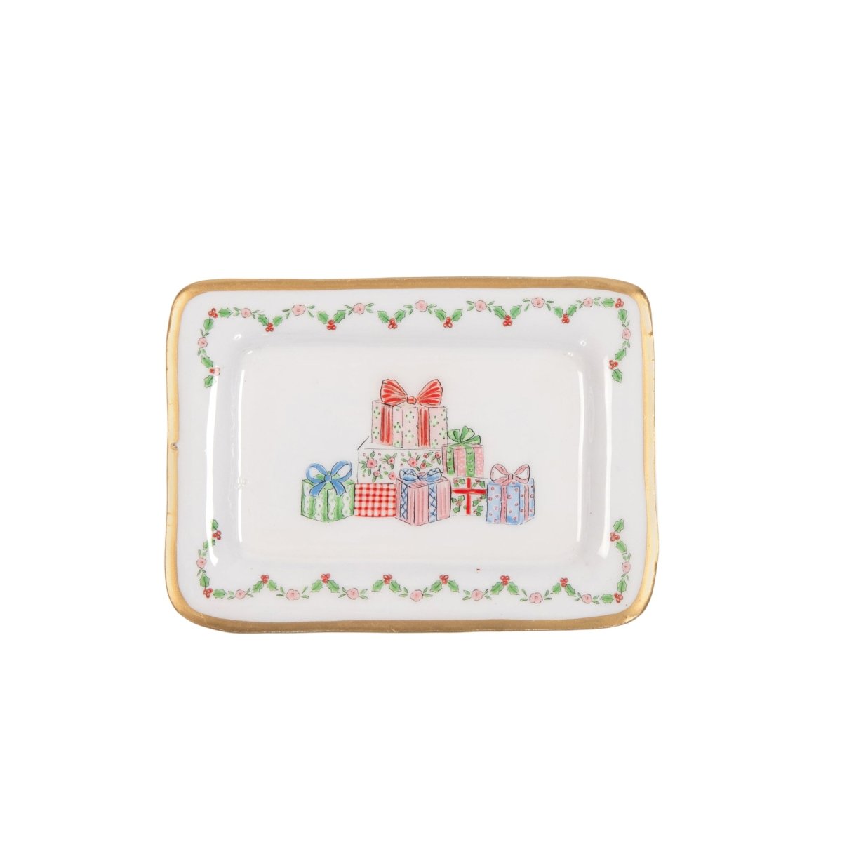 Christmas Gift Stack Multi - Color Enameled Rectangle Soap Dish, Catch All Tray, Jewelry Tray for Bathroom, Vanity, Sink - Decorative Laney Tray - Trinket Trays from Jaye's Studio