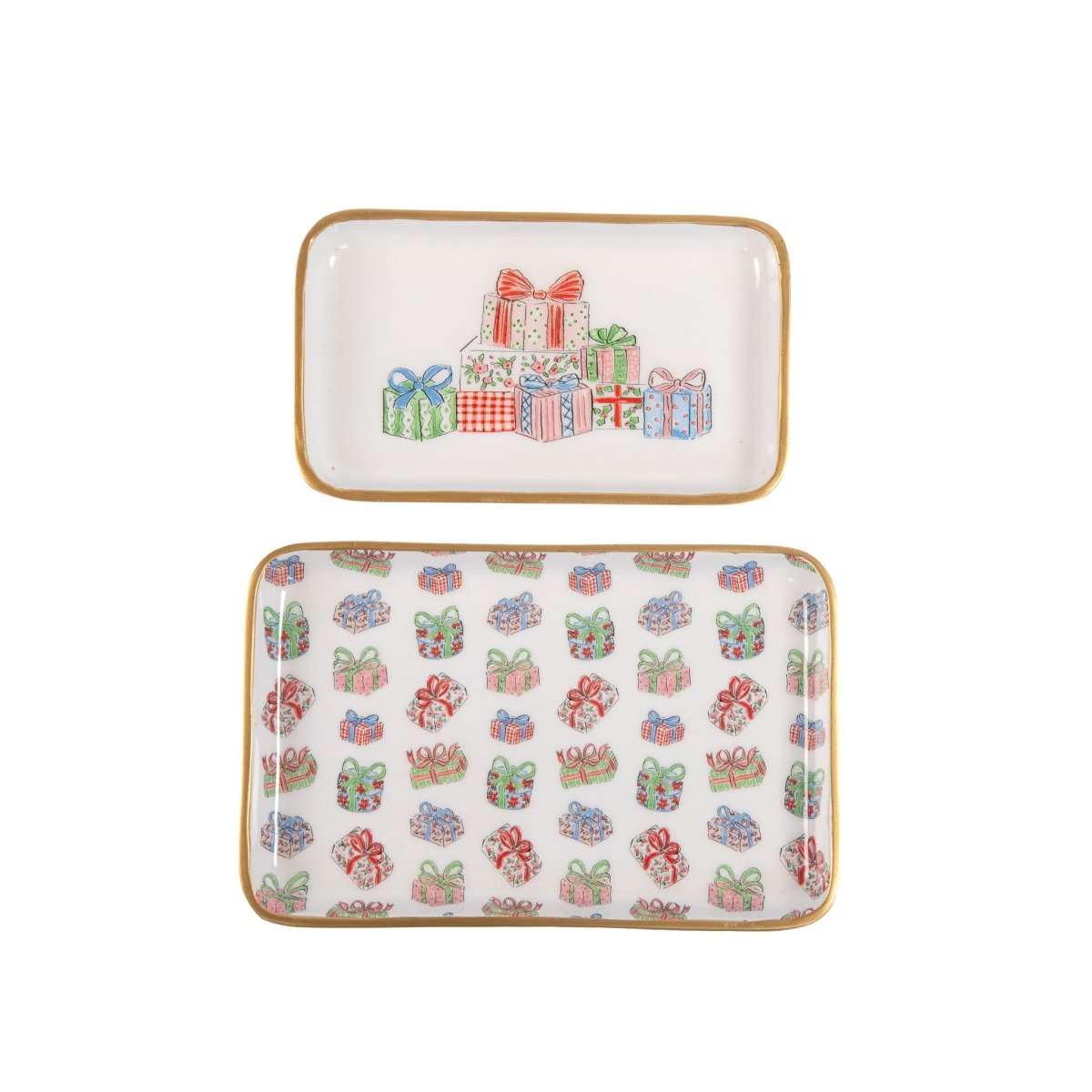 Christmas Gifts Multi - Color Enameled Set of 2 Rectangle Vanity Trays, Catch All Trays - Rowan Decorative Trays - Decorative Trays from Jaye's Studio